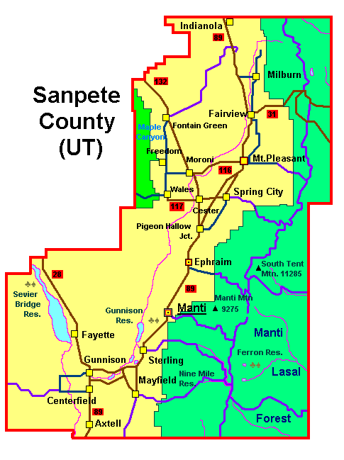 Sanpete County Utah Digital Zip Code Map - Gambaran